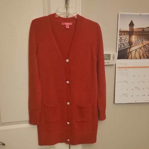 Lilly Pulitzer "Leonette" Cardigan Sweater Wool Blend in "Amaryllis" Size S - Picture 1 of 11